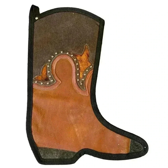 Saddle Barn Leather Cowhide Western Cowboy Boot Christmas Holiday Stocking - Picture 1 of 3